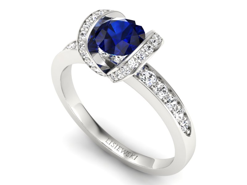 Pierścionek z szafirem i brylantami białe złoto - p16034bsz — zdjęcie 3