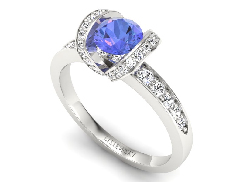 Pierścionek z tanzanitem białe złoto z brylantami - p16034bt — zdjęcie 3
