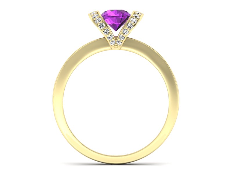 Pierścionek ametyst i brylanty żółte złoto - p16034zat — zdjęcie 2