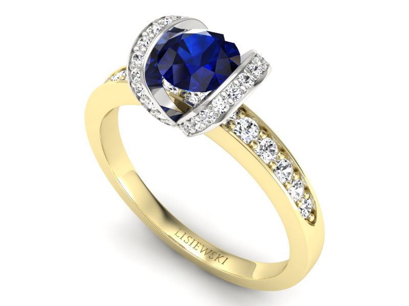 Pierścionek szafir i diamenty białe żółte złoto - p16034zbsz — zdjęcie 3