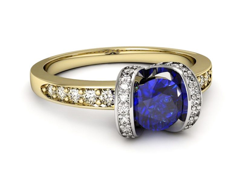 Pierścionek z szafirem i diamentami - p16034zbszc — zdjęcie 5