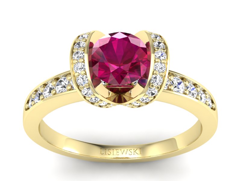 Pierścionek zaręczynowy z rubinem i brylantami - p16034zr