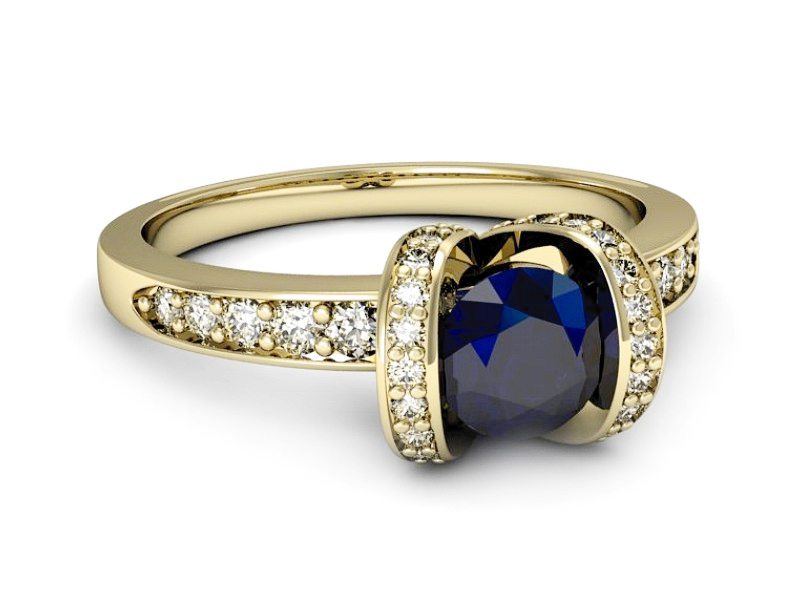 Złoty pierścionek z szafirem i diamentami - p16034zsz — zdjęcie 5