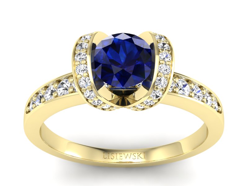 Złoty pierścionek z szafirem i diamentami - p16034zsz