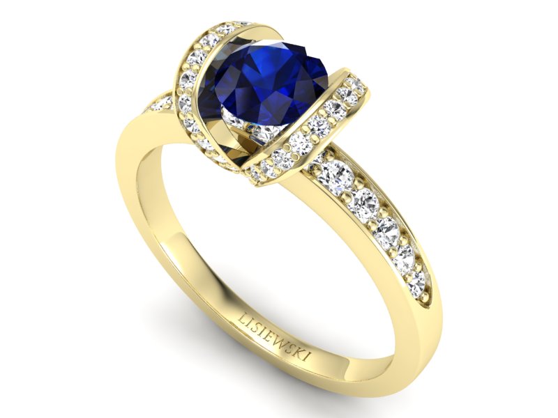 Złoty pierścionek z szafirem i diamentami - p16034zsz — zdjęcie 3