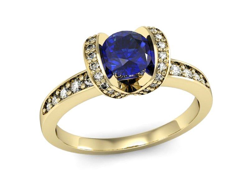 Złoty pierścionek z szafirem i diamentami złoto proba 585 - p16034zszc