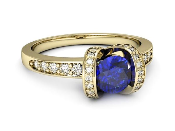 Złoty pierścionek z szafirem i diamentami - p16034zszc