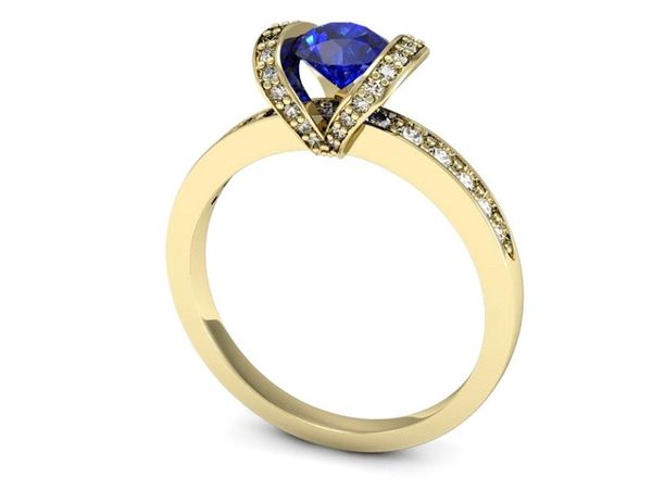 Złoty pierścionek z szafirem i diamentami - p16034zszc