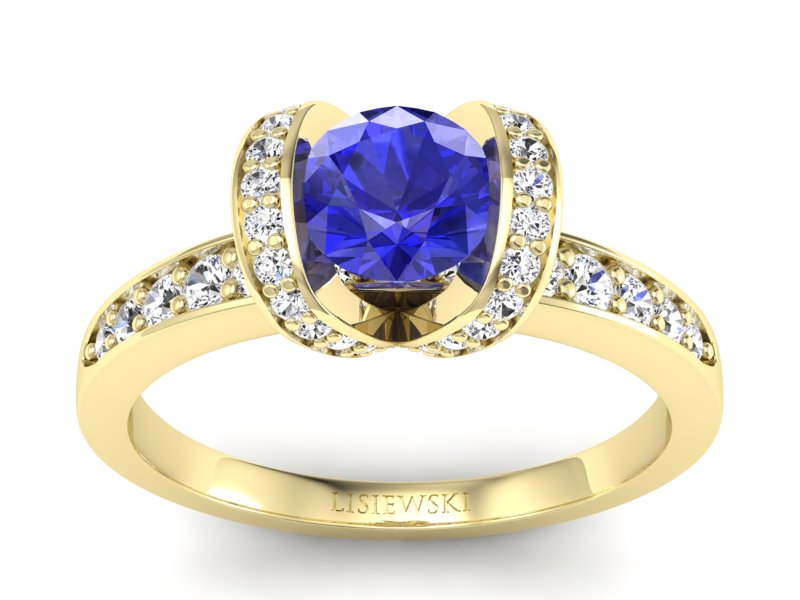 Złoty pierścionek z szafirem i diamentami - p16034zszc