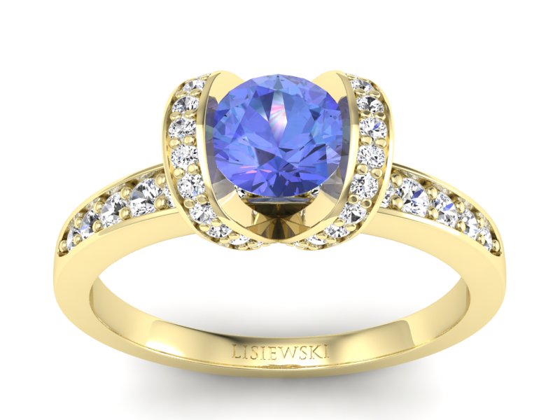Pierścionek z tanzanitem i brylantami żółte złoto - p16034zt