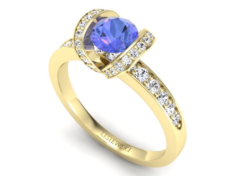 Pierścionek z tanzanitem i brylantami żółte złoto - p16034zt — zdjęcie 3