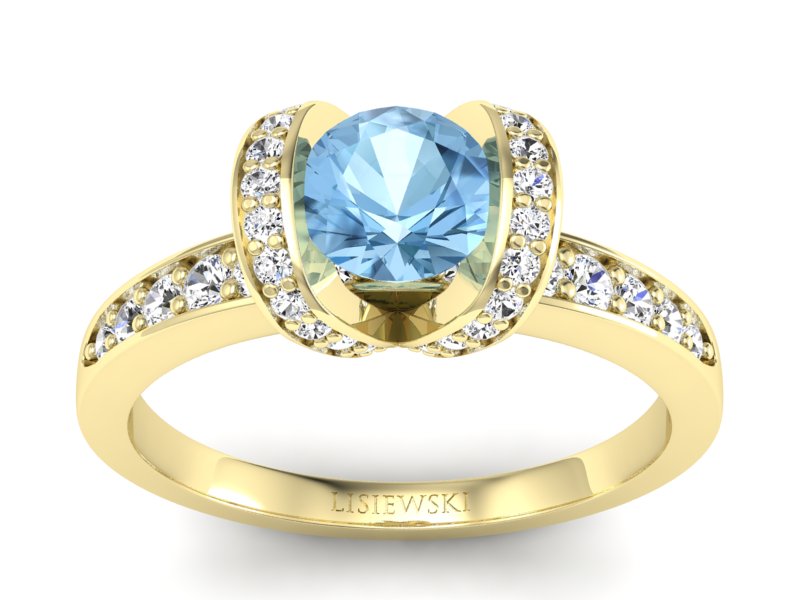 Pierścionek z topazem i brylantami żółte złoto - p16034ztp