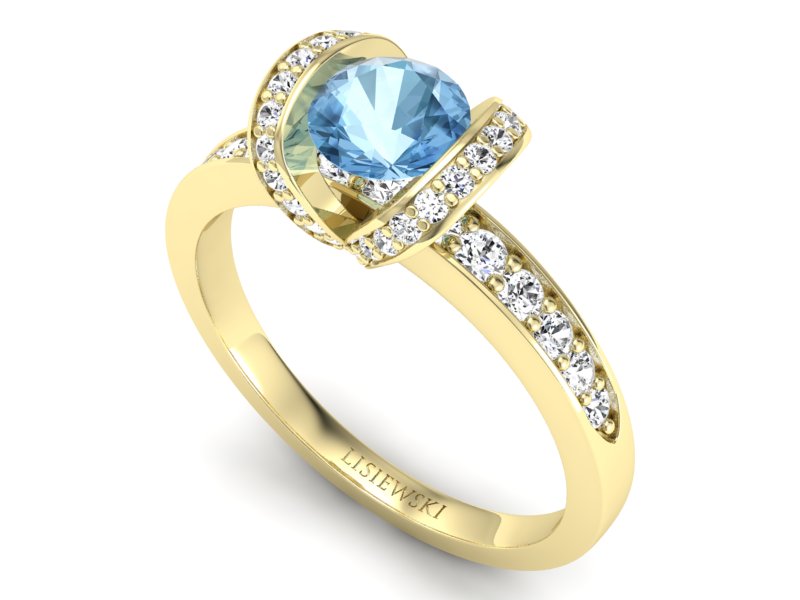 Pierścionek z topazem i brylantami żółte złoto - p16034ztp — zdjęcie 3