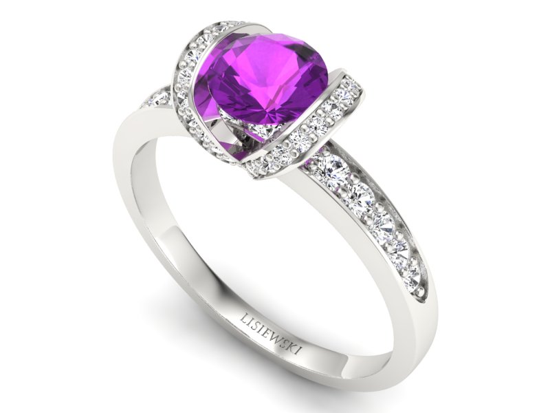 Pierścionek z ametystem i brylantami białe złoto - p16035bat — zdjęcie 3
