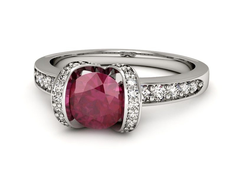 Pierścionek z rubinem i brylantami białe złoto - p16035br — zdjęcie 5