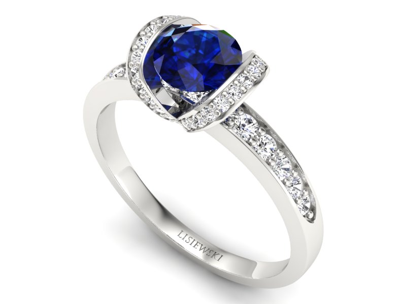 Pierścionek z szafirem i brylantami białe złoto - p16035bsz — zdjęcie 3