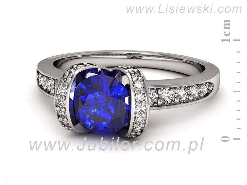 Pierścionek z szafirem i brylantami białe złoto - p16035bszc — zdjęcie 5
