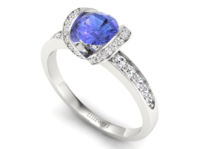 Pierścionek z tanzanitem białe złoto z brylantami - p16035bt — zdjęcie 3