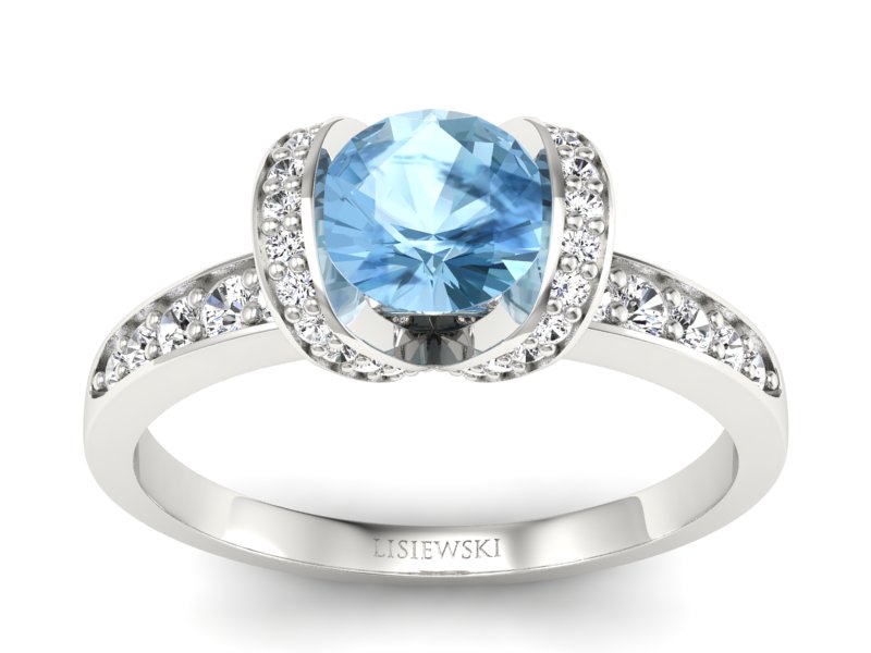 Pierścionek z topazem i brylantami białe złoto - p16035btp