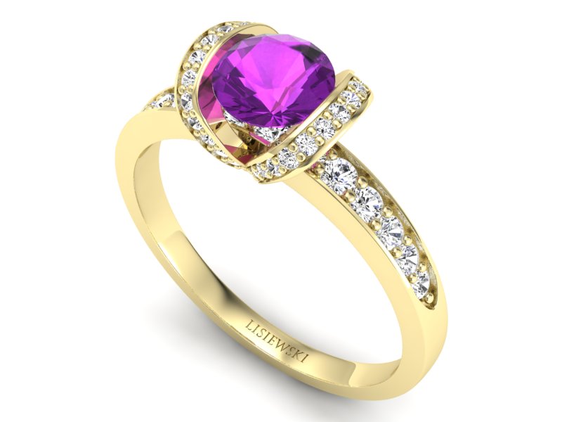 Pierścionek ametyst i brylanty żółte złoto - p16035zat — zdjęcie 3