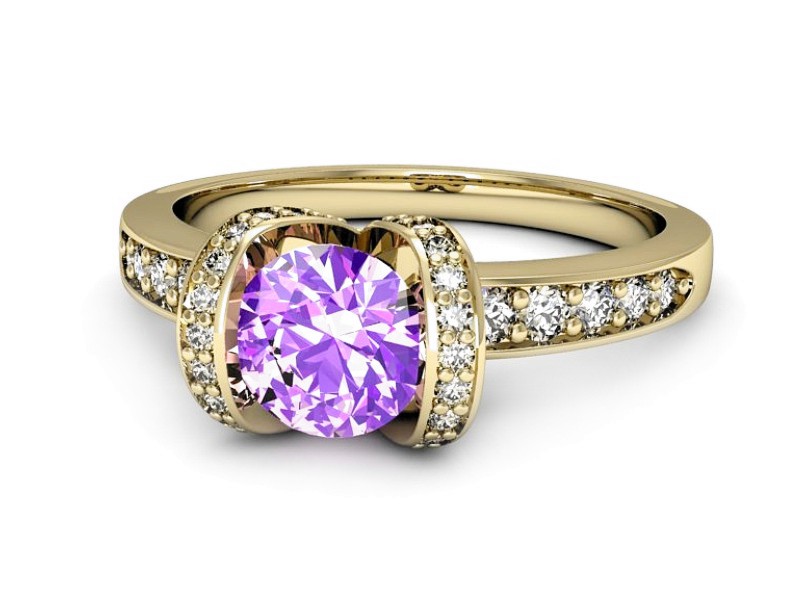 Pierścionek ametyst i brylanty żółte złoto - p16035zat — zdjęcie 5