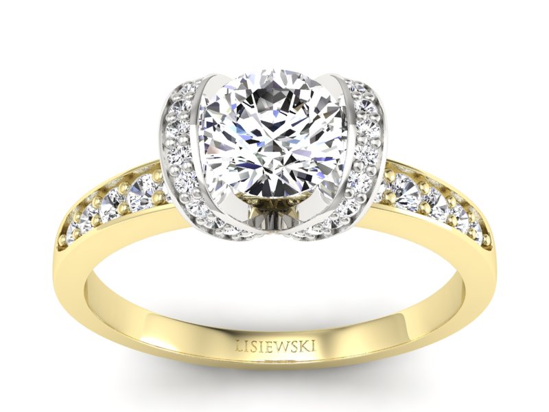 Pierścionek z diamentami żółte i białe złoto - p16035zb