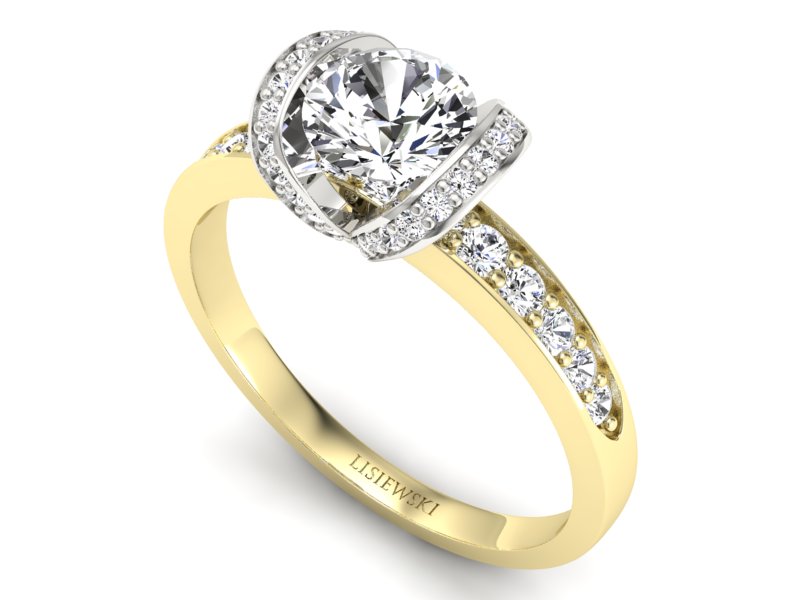 Pierścionek z diamentami żółte i białe złoto - p16035zb — zdjęcie 3