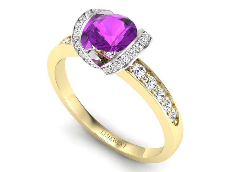 Pierścionek ametyst brylanty żółte białe złoto - p16035zbat — zdjęcie 3