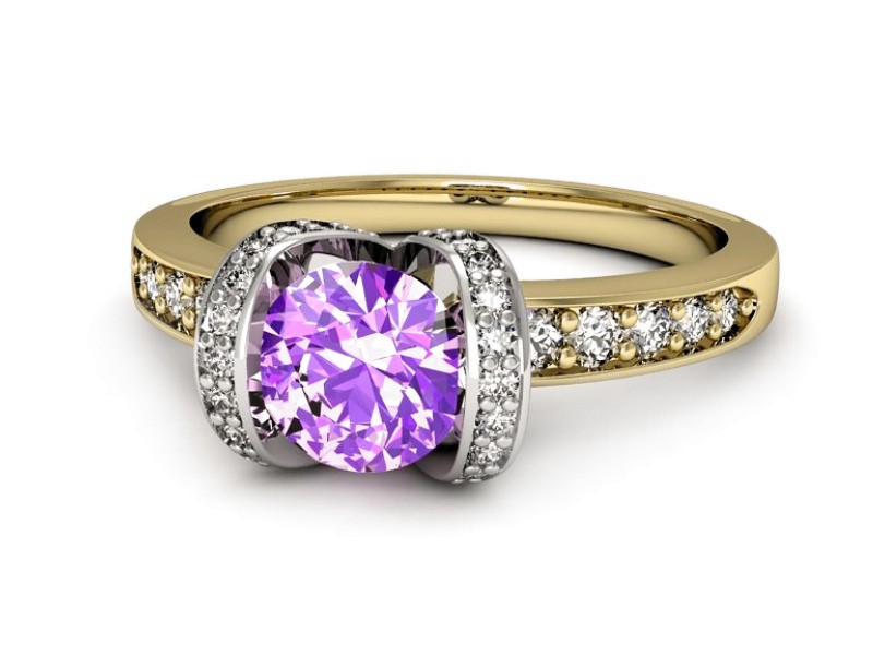 Pierścionek ametyst brylanty żółte białe złoto - p16035zbat — zdjęcie 5