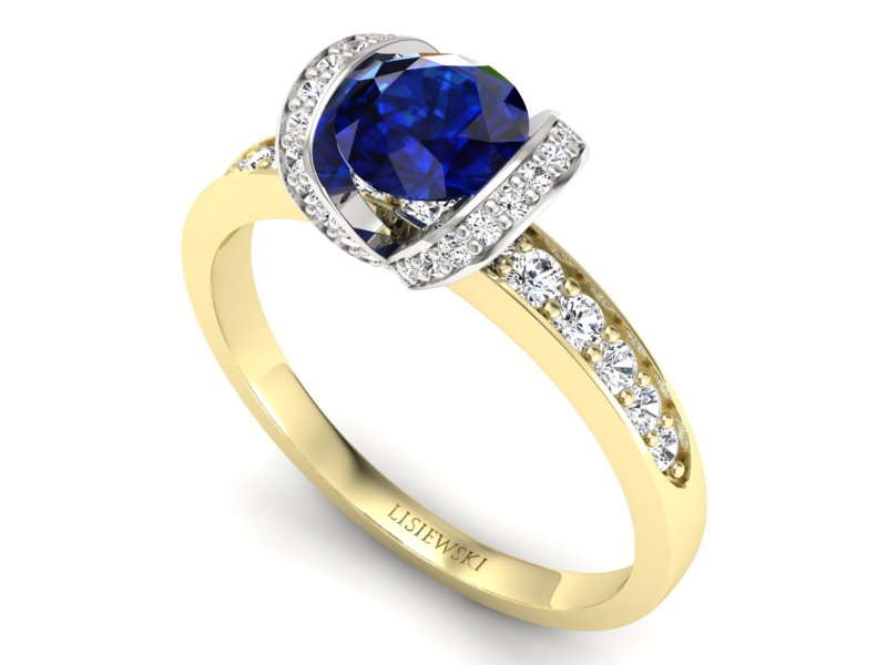 Pierścionek szafir i diamenty białe żółte złoto - p16035zbsz — zdjęcie 3