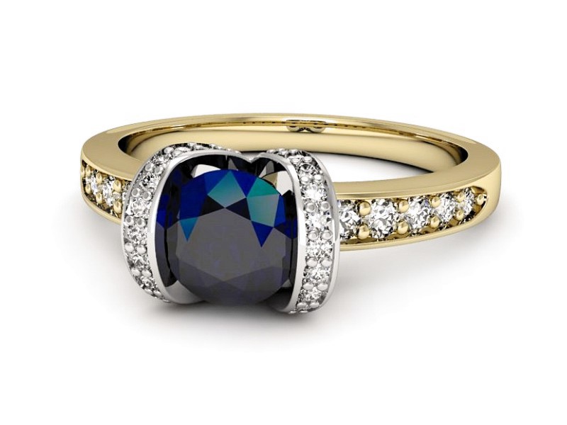 Pierścionek szafir i diamenty białe żółte złoto - p16035zbsz — zdjęcie 5
