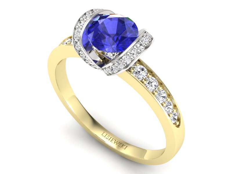 Pierścionek z szafirem i diamentami - p16035zbszc — zdjęcie 3