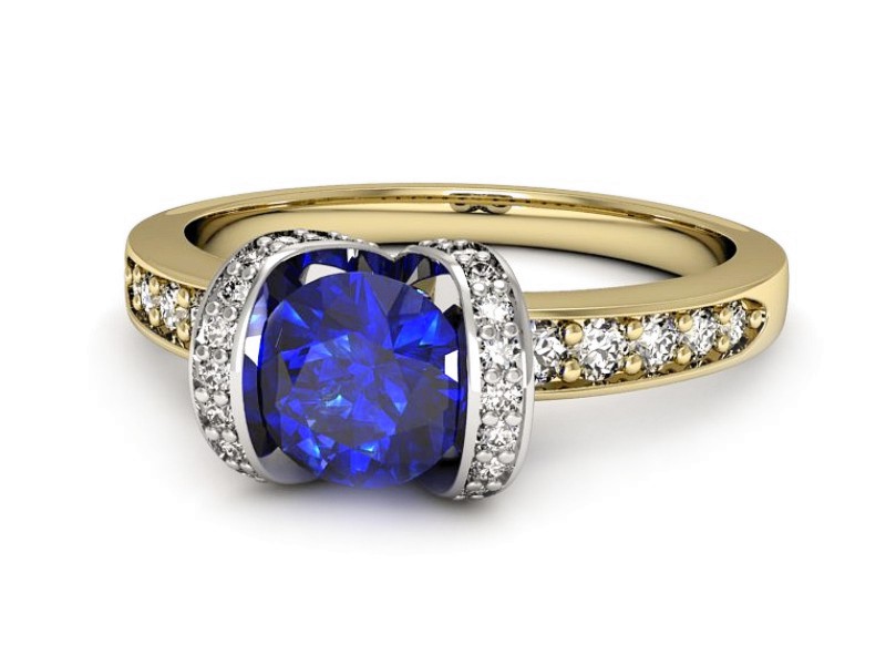 Pierścionek z szafirem i diamentami - p16035zbszc — zdjęcie 5