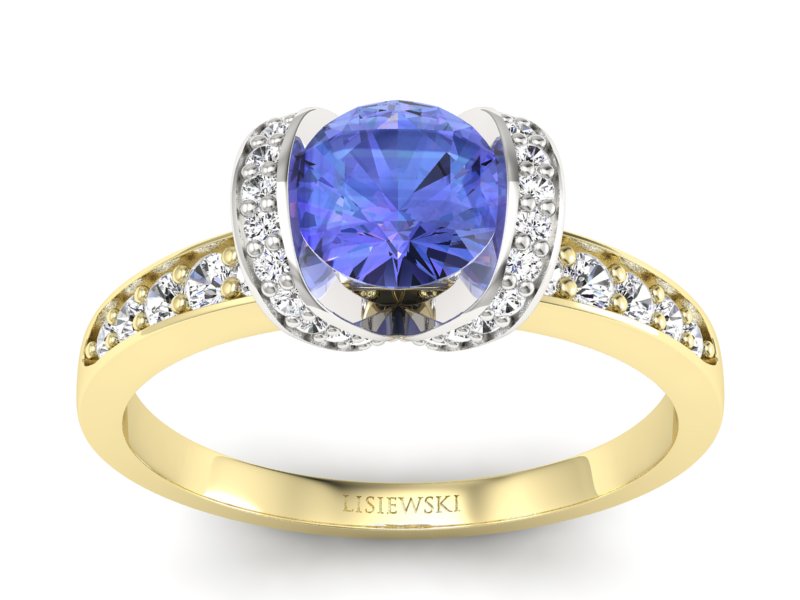 Pierścionek z tanzanitem i brylantami - p16035zbt