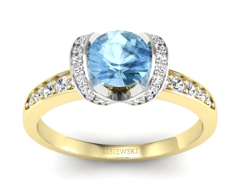 Pierścionek topaz i brylanty białe żółte złoto - p16035zbtp