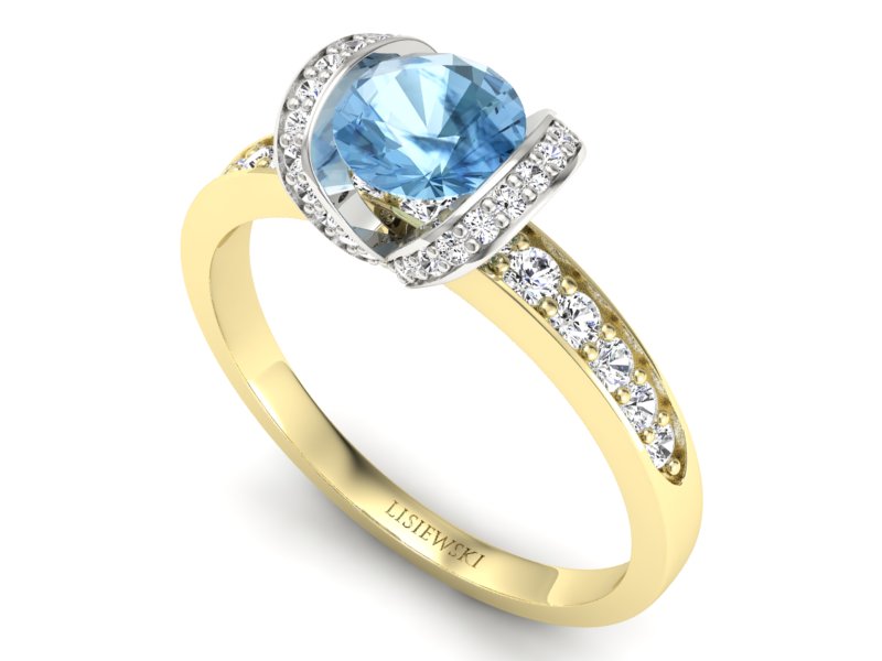 Pierścionek topaz i brylanty białe żółte złoto - p16035zbtp — zdjęcie 3