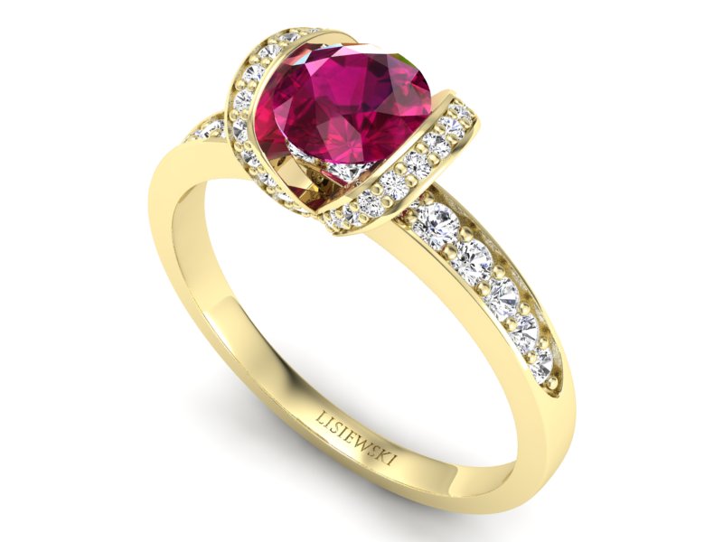 Pierścionek z rubinem i brylantami żółte złoto - p16035zr — zdjęcie 3