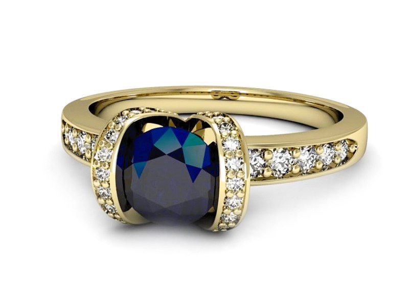 Złoty pierścionek z szafirem i diamentami - p16035zsz — zdjęcie 5