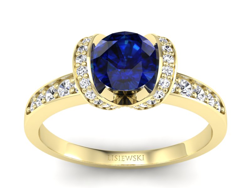 Złoty pierścionek z szafirem i diamentami - p16035zsz