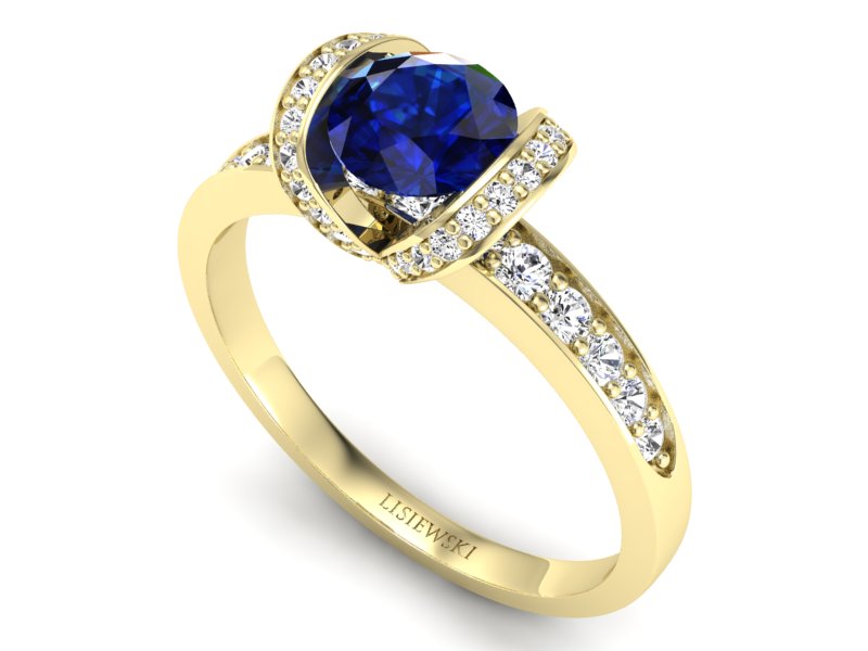 Złoty pierścionek z szafirem i diamentami - p16035zsz — zdjęcie 3