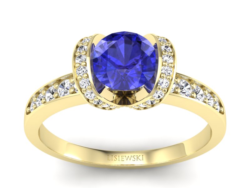 Złoty pierścionek z szafirem i diamentami - p16035zszc