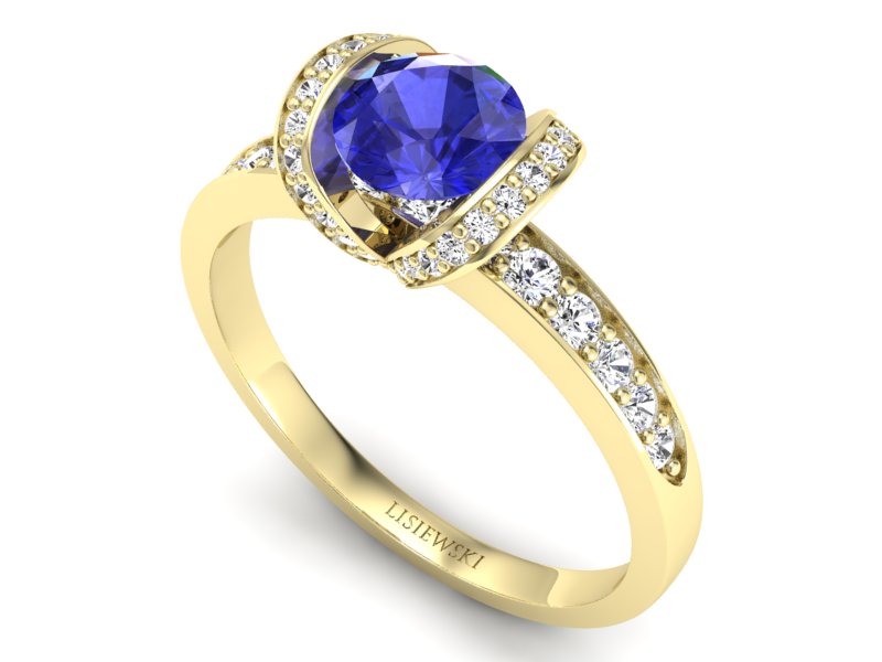 Złoty pierścionek z szafirem i diamentami - p16035zszc — zdjęcie 3