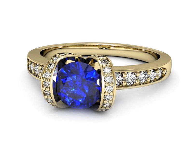 Złoty pierścionek z szafirem i diamentami - p16035zszc — zdjęcie 5