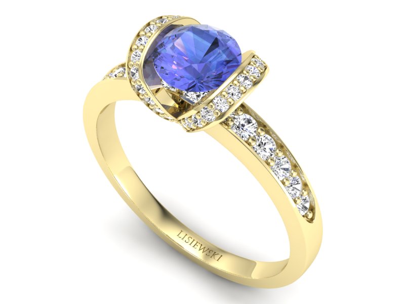 Pierścionek z tanzanitem i brylantami żółte złoto - p16035zt — zdjęcie 3