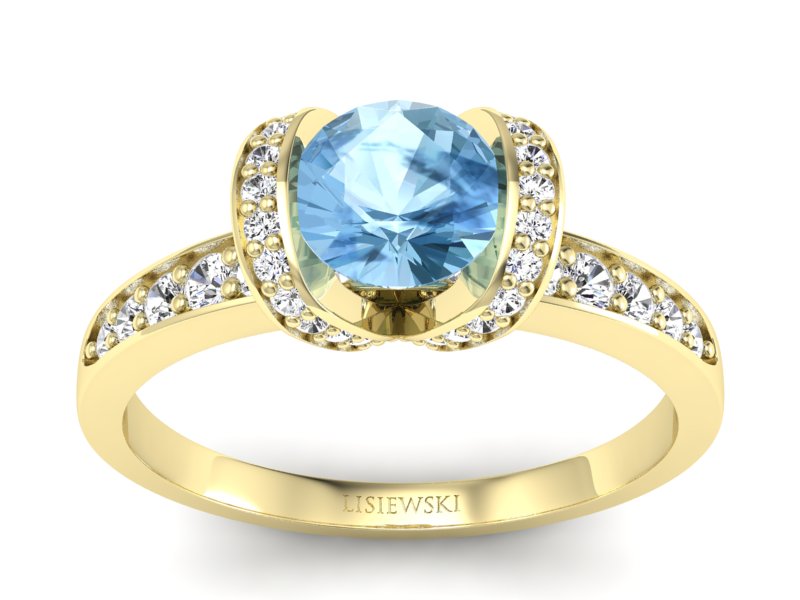 Pierścionek z topazem i brylantami żółte złoto - p16035ztp