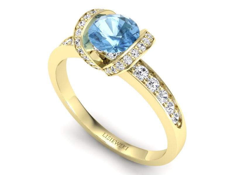 Pierścionek z topazem i brylantami żółte złoto - p16035ztp — zdjęcie 3