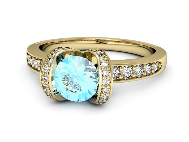Pierścionek z topazem i brylantami żółte złoto - p16035ztp — zdjęcie 5