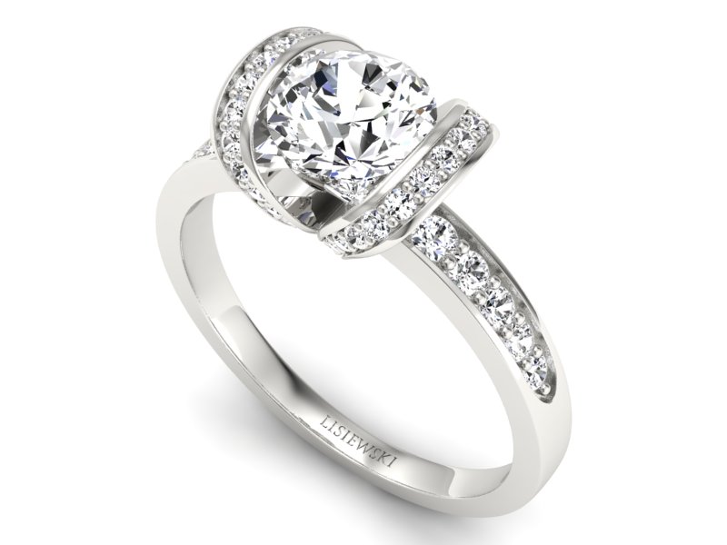 Pierścionek zaręczynowy z diamentami białe złoto - p16036b — zdjęcie 3