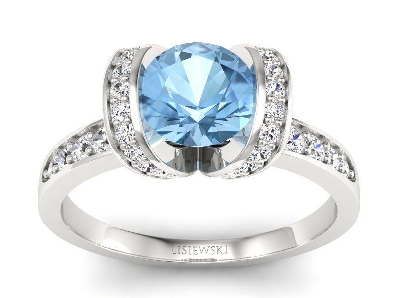 Pierścionek z topazem i brylantami białe złoto - p16036ba