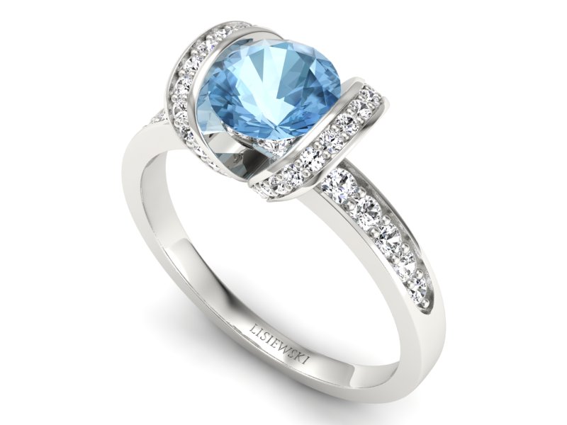 Pierścionek z topazem i brylantami białe złoto - p16036ba — zdjęcie 3